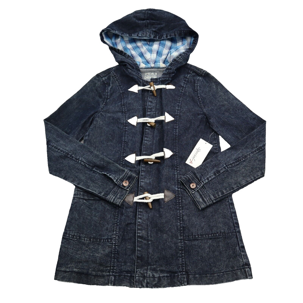 Special A Jacket Womens S Blue Denim Jeans Hood Toggles Duffle Coat Jacket